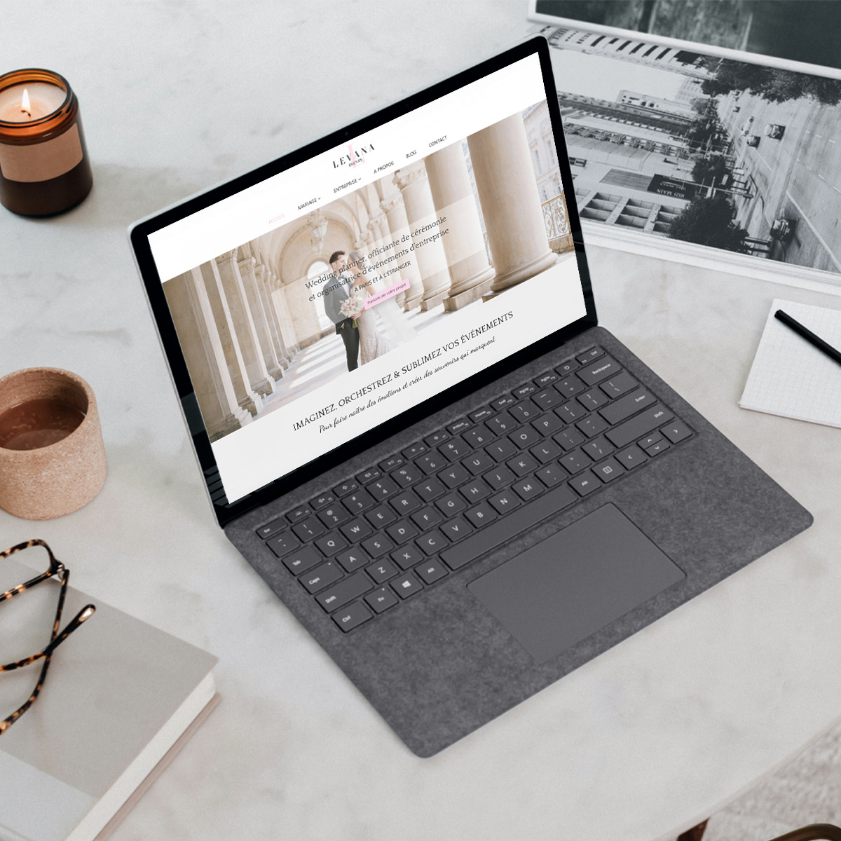 Site internet professionnel affiché sur un ordinateur portable, conçu par POPLUM